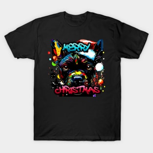 Merry Christmas Pitbull - Christmas Graphic Graffiti Art - Holiday Gift T-Shirt